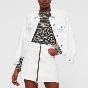 All Saints Lomo Skirt 6 White Denim Micro Mini Zipper Front Raw Edge Rave 90s